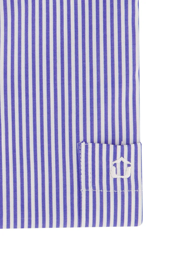 Ledub overhemd Modern Fit blauw gestreept korte mouw