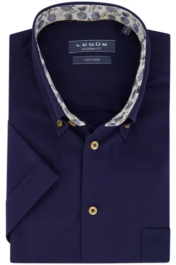 Ledub Ledub overhemd korte mouw normale fit donkerblauw