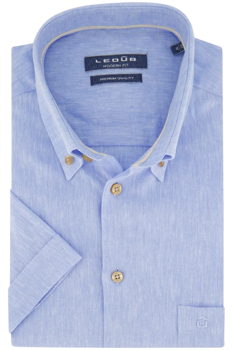 Ledub korte mouw overhemd blauw borstzak