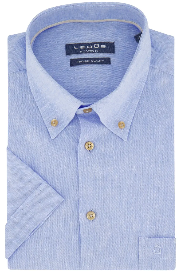 Ledub korte mouw overhemd blauw borstzak