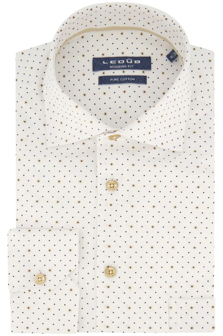 Ledub business overhemd Modern Fit New stippen & bloemen print