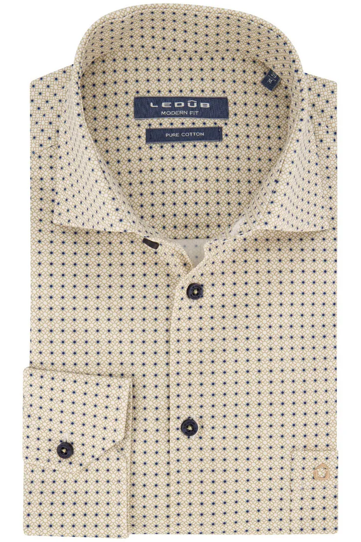 Ledub overhemd normale fit beige geprint