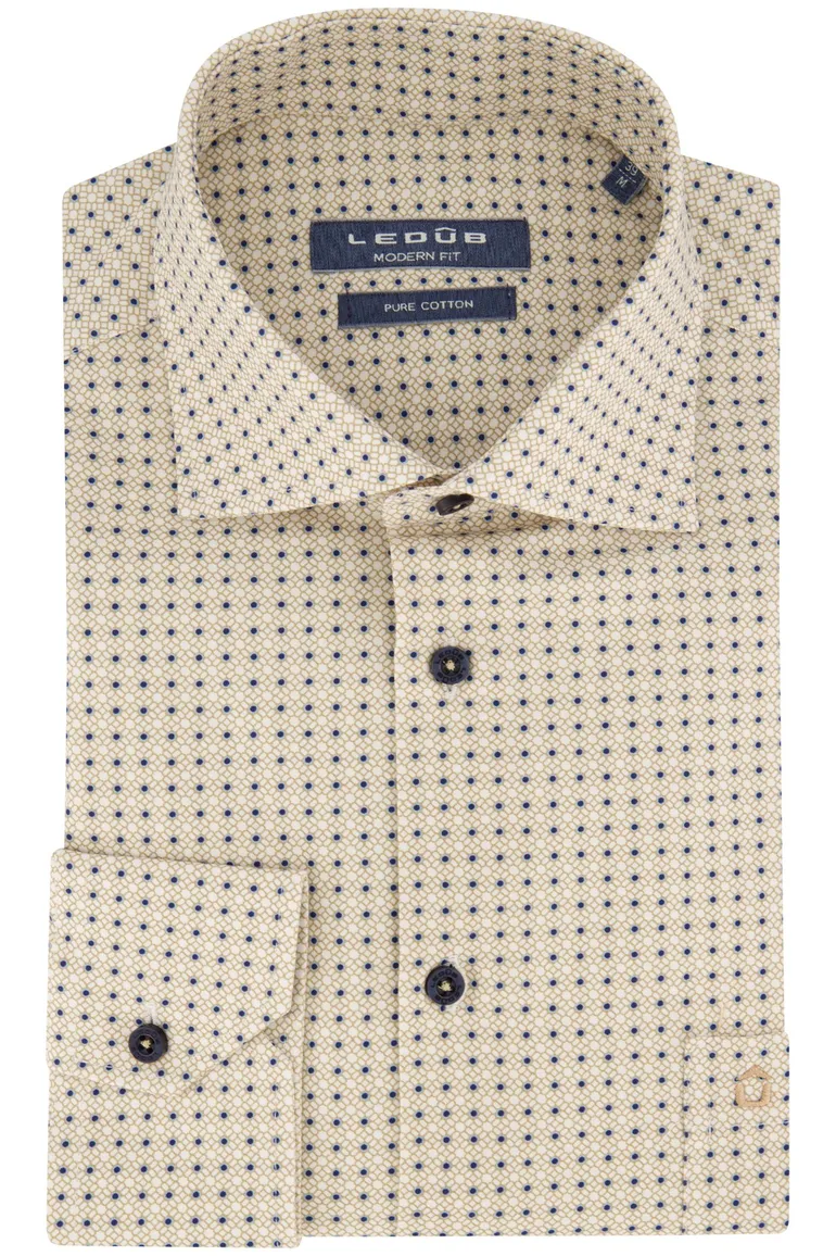 Ledub geprint overhemd beige normale fit