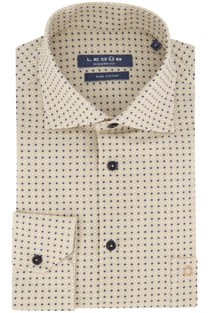 Ledub overhemd normale fit beige geprint