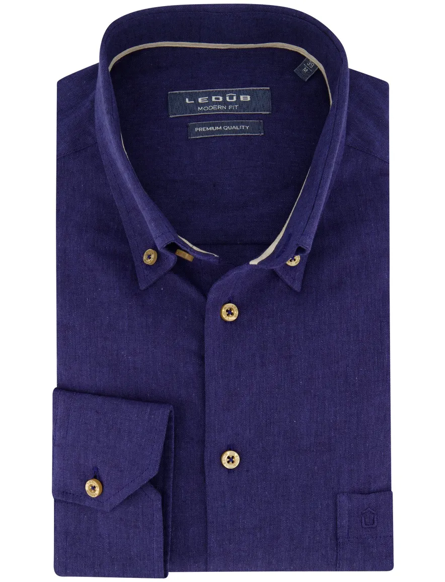 Ledub overhemd donkerblauw button-down