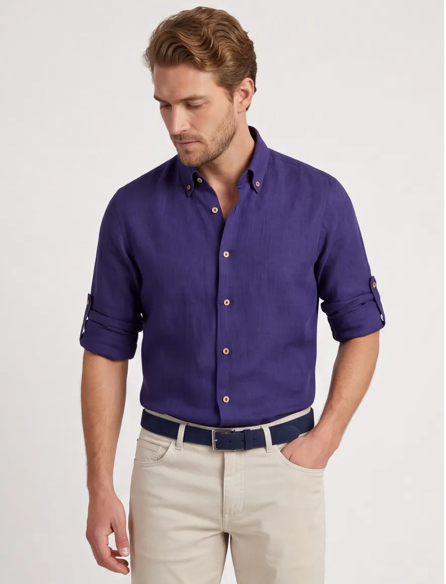 Ledub overhemd donkerblauw button-down