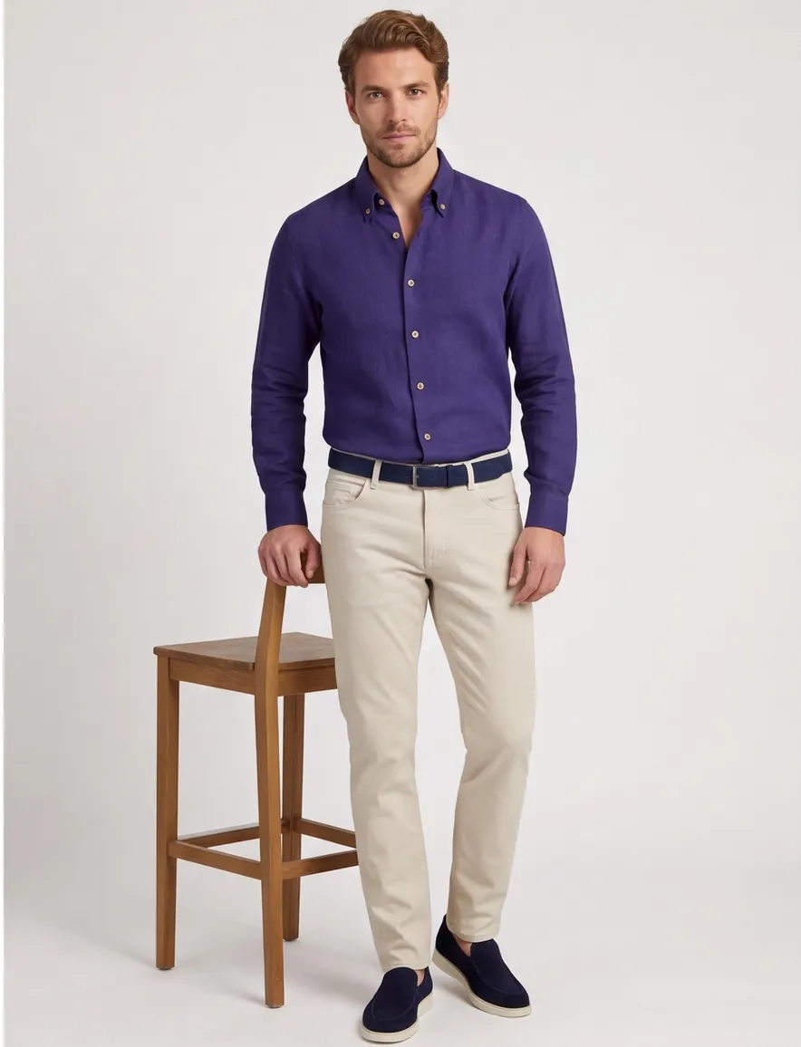 Ledub overhemd donkerblauw button-down