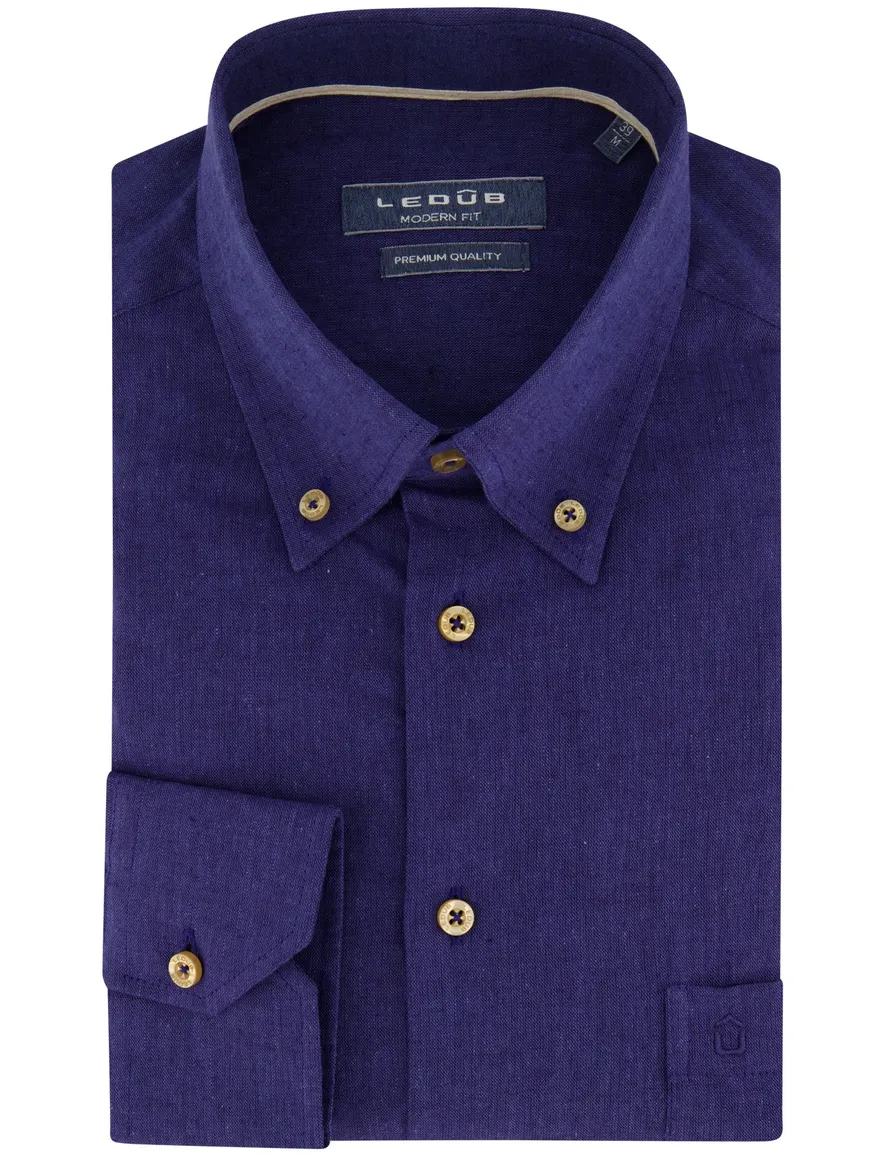Ledub overhemd donkerblauw button-down