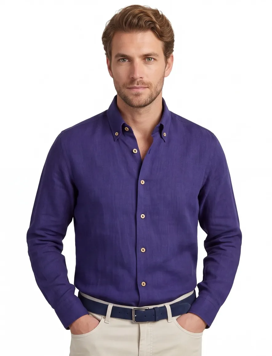 Ledub overhemd donkerblauw button-down