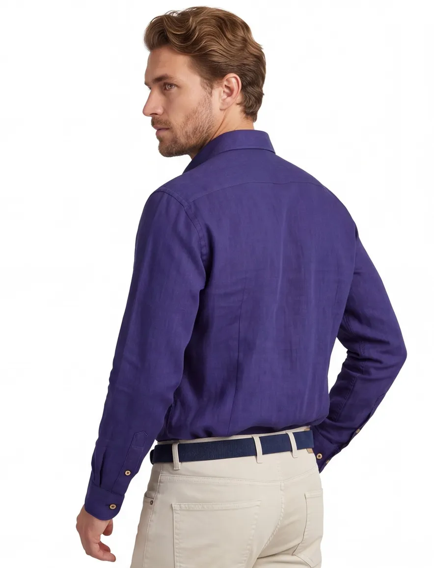 Ledub overhemd donkerblauw button-down