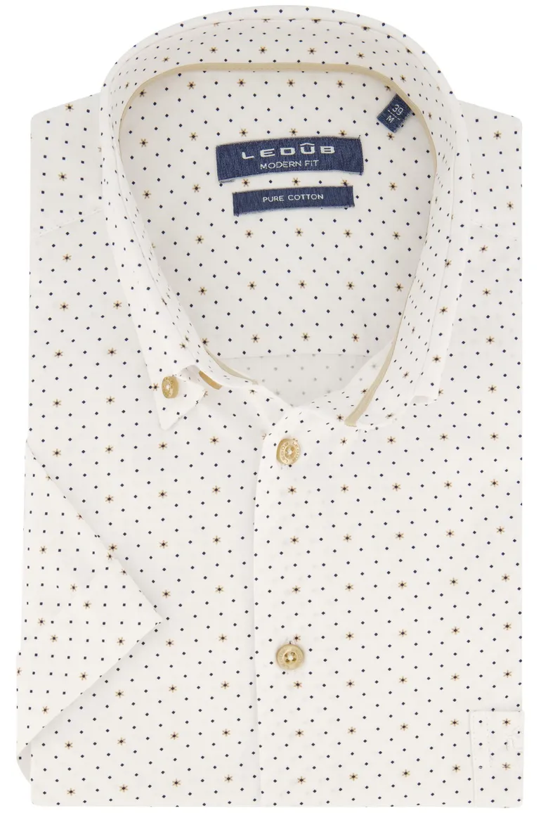 Ledub overhemd korte mouw wit geprint button down