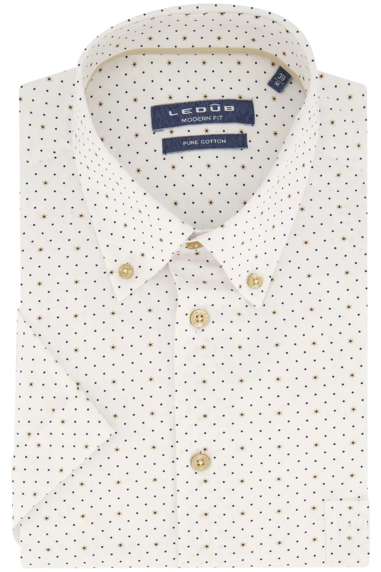 Ledub overhemd korte mouw wit geprint button down