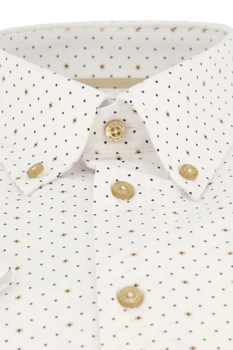 Ledub overhemd korte mouw wit geprint button down