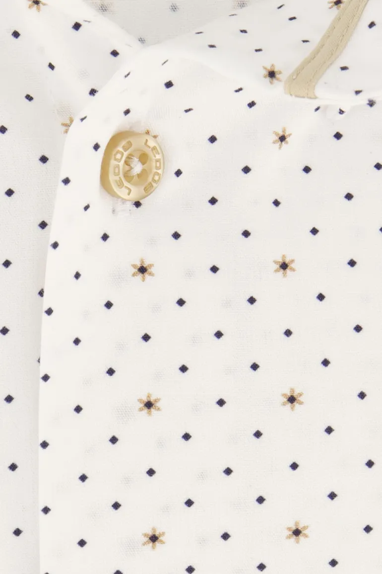 Ledub overhemd korte mouw wit geprint button down