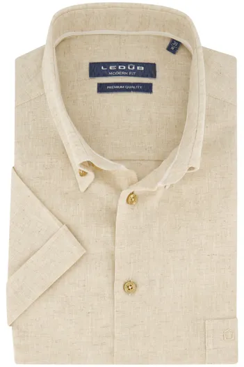 Ledub Ledub overhemd korte mouw beige button down
