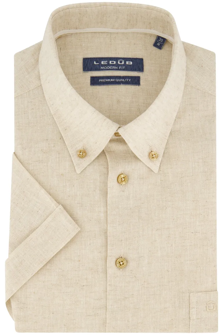Ledub overhemd korte mouw beige button down