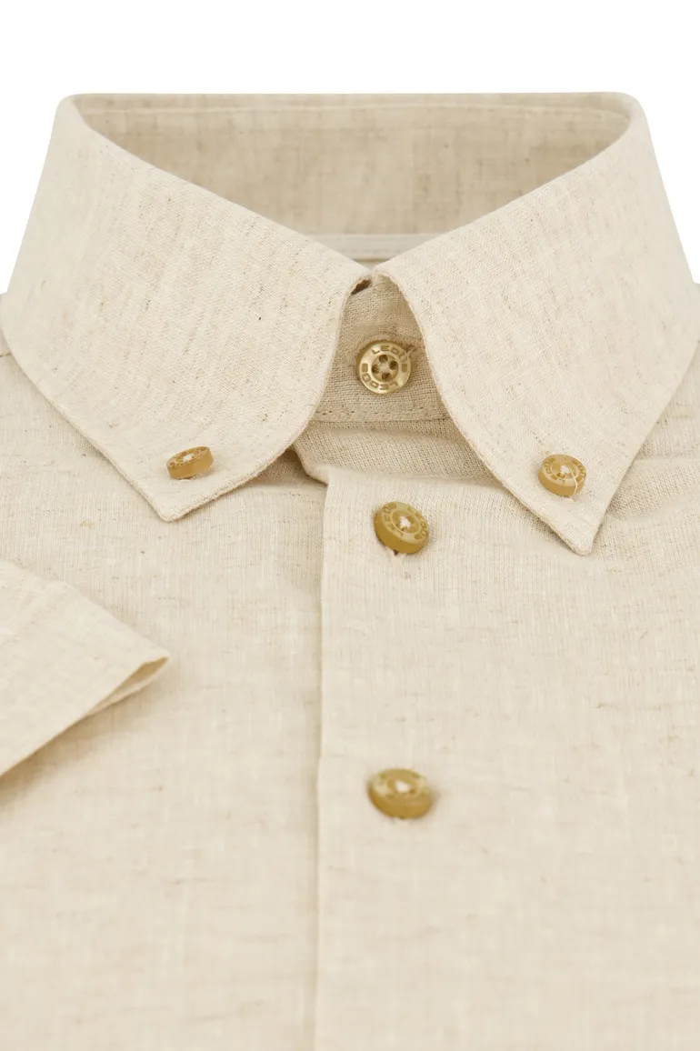 Ledub overhemd korte mouw beige button down