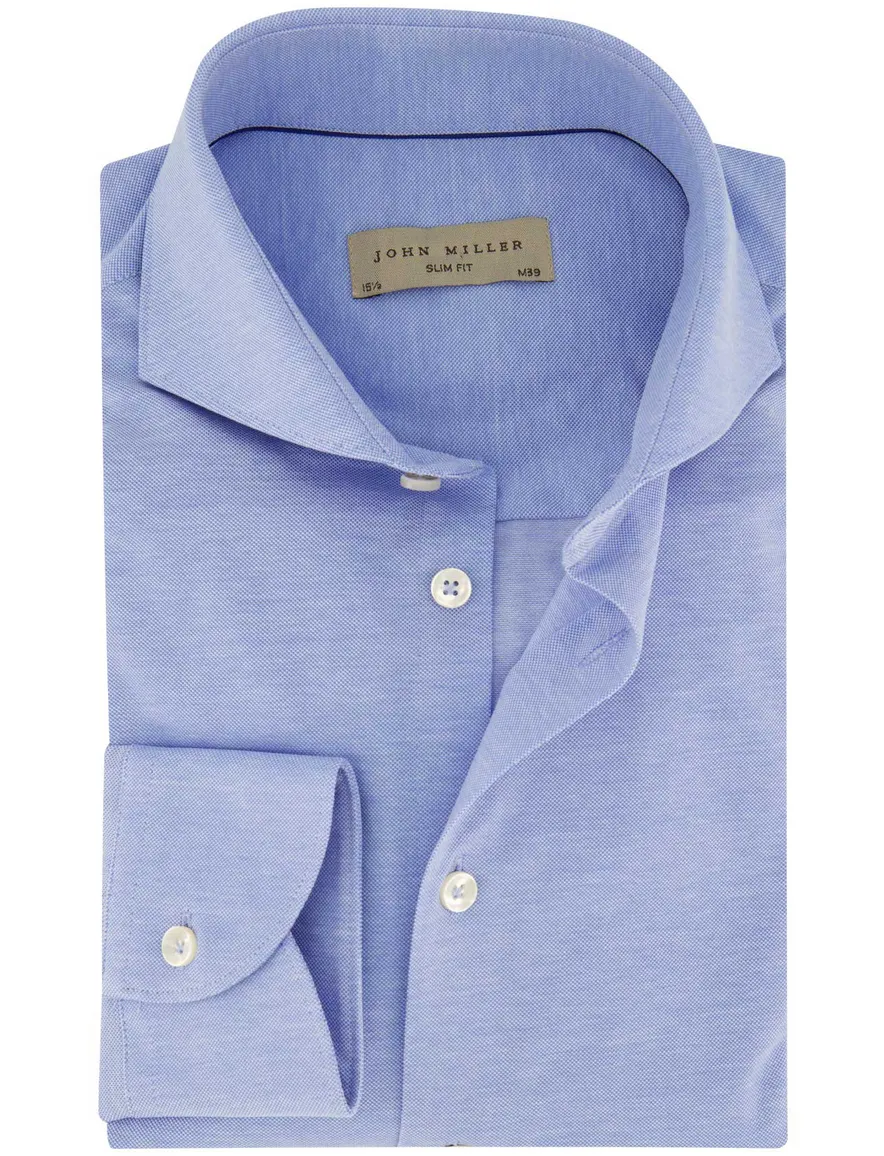 John Miller overhemd slim fit effen blauw katoen