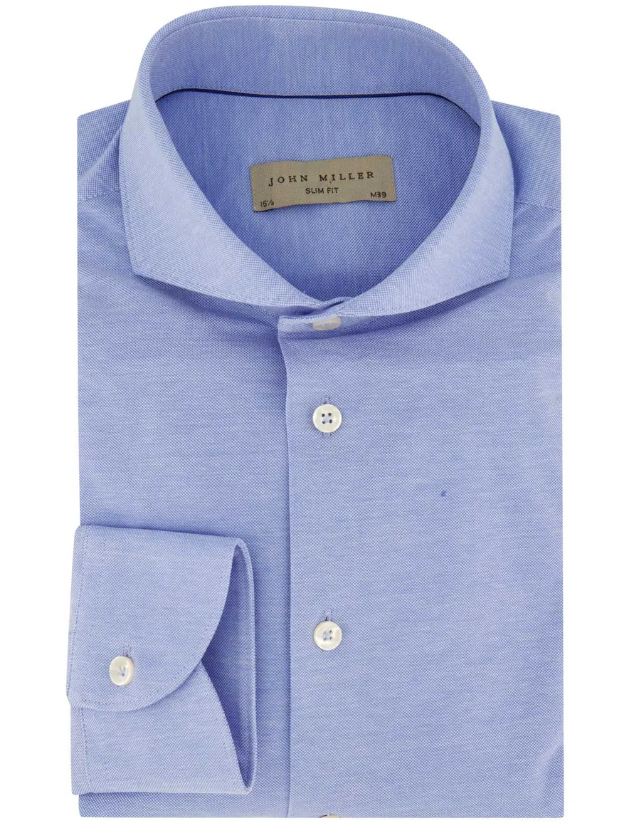 John Miller overhemd slim fit effen blauw katoen