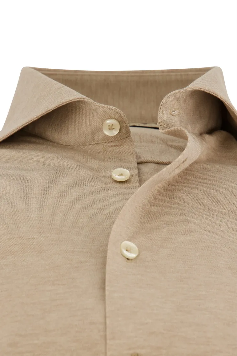 John Miller beige overhemd slim fit gemêleerd katoen