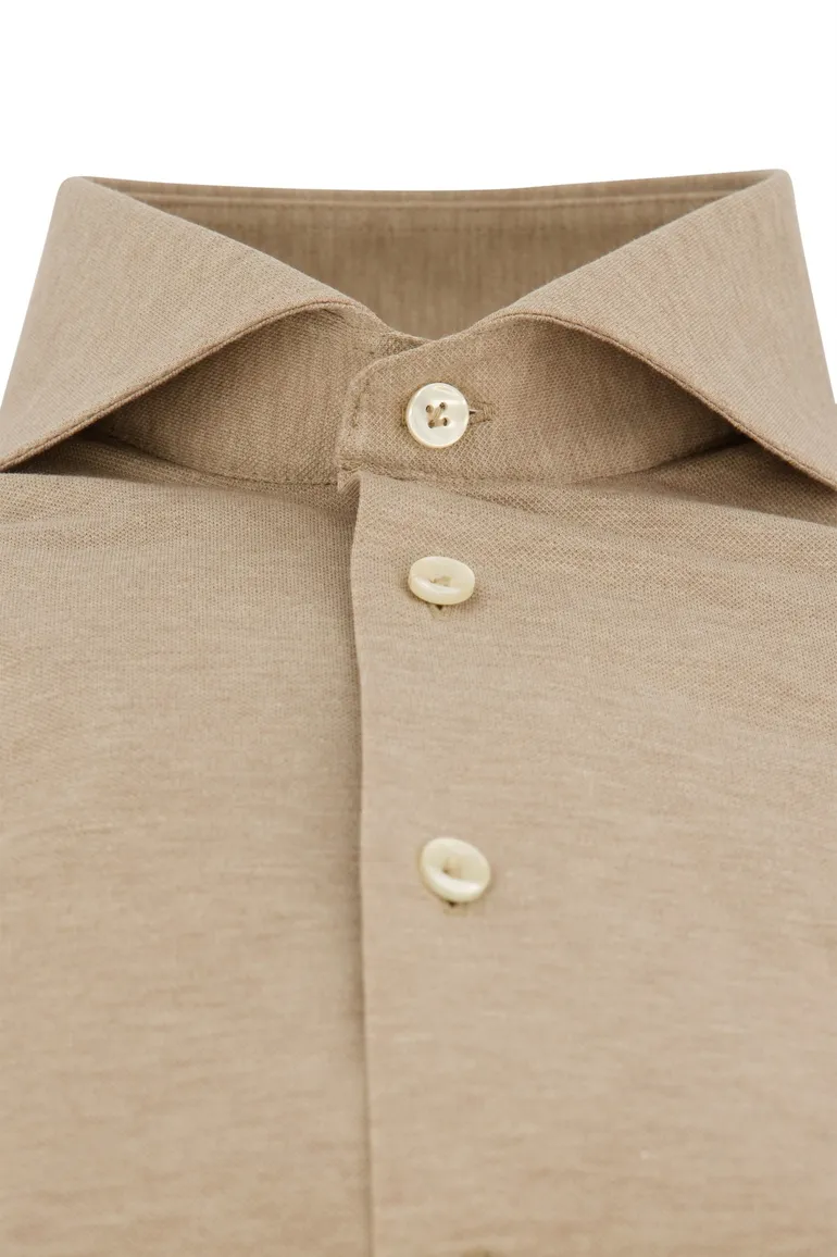 John Miller beige overhemd slim fit gemêleerd katoen