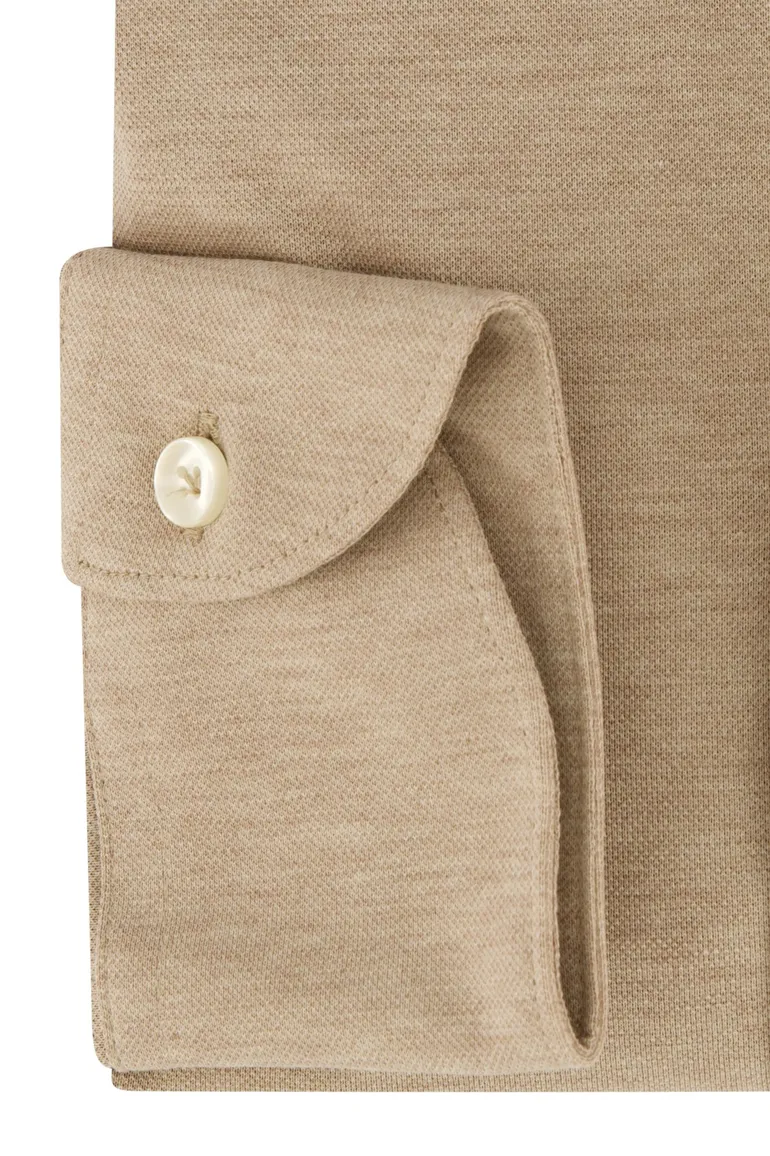 John Miller beige overhemd slim fit gemêleerd katoen