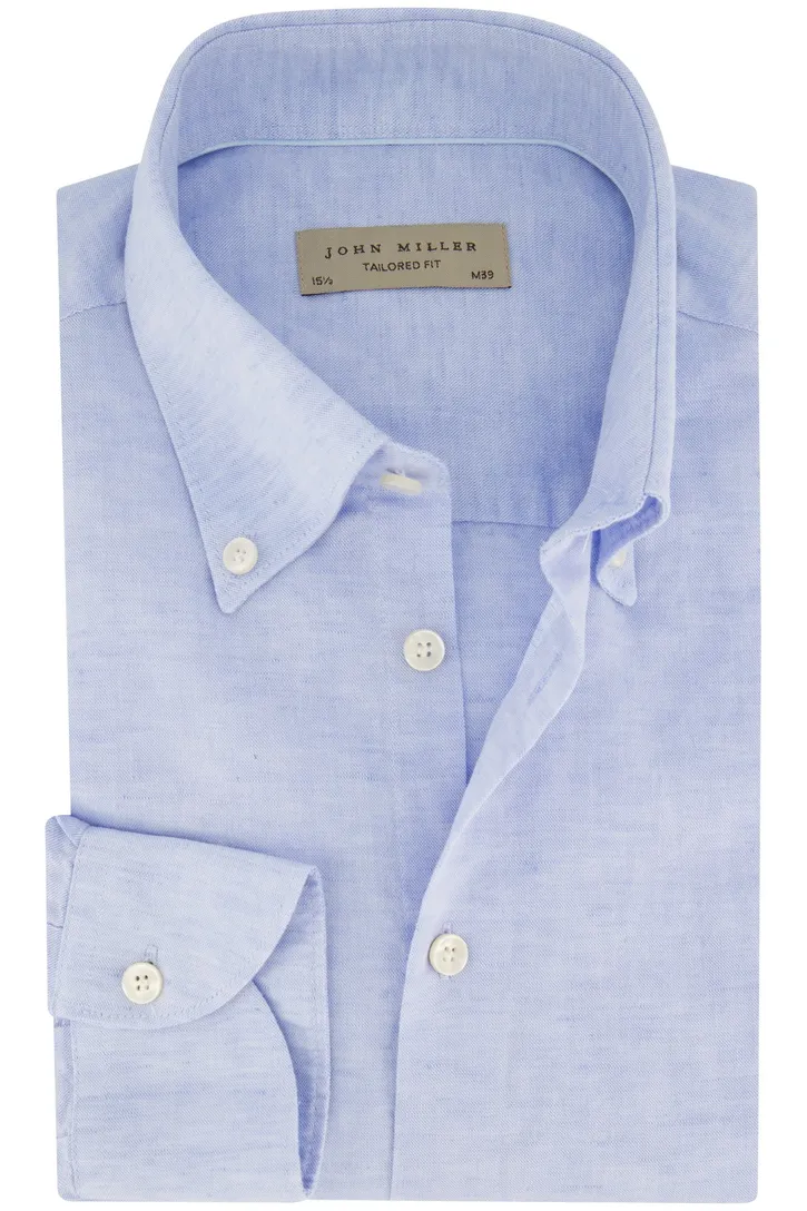 John Miller lichtblauw overhemd Tailored Fit gemêleerd