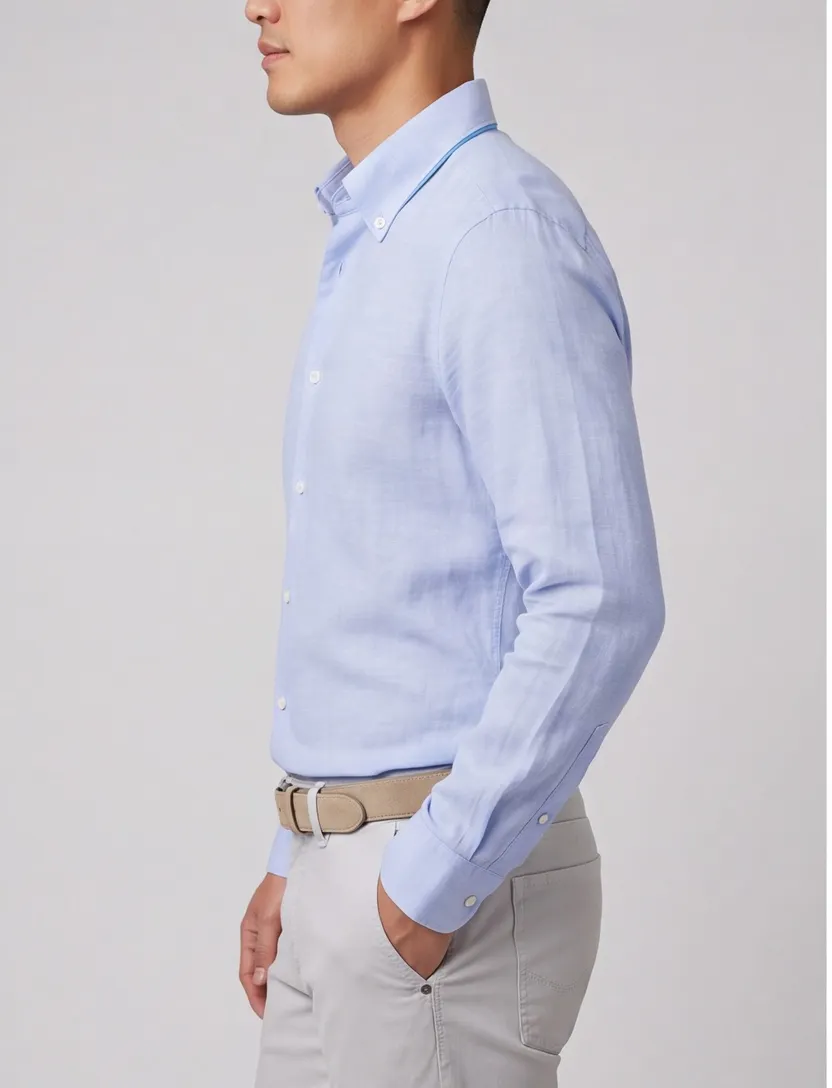 John Miller lichtblauw overhemd Tailored Fit gemêleerd