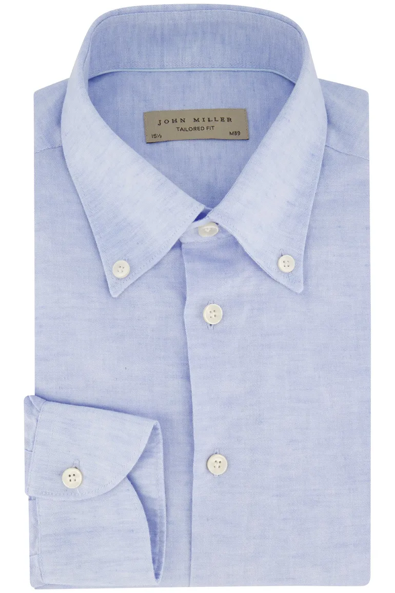 John Miller gemêleerd overhemd Tailored Fit lichtblauw katoen