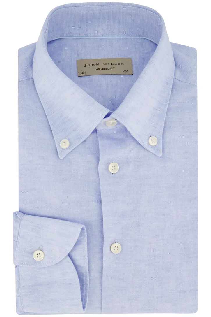 John Miller lichtblauw overhemd Tailored Fit gemêleerd