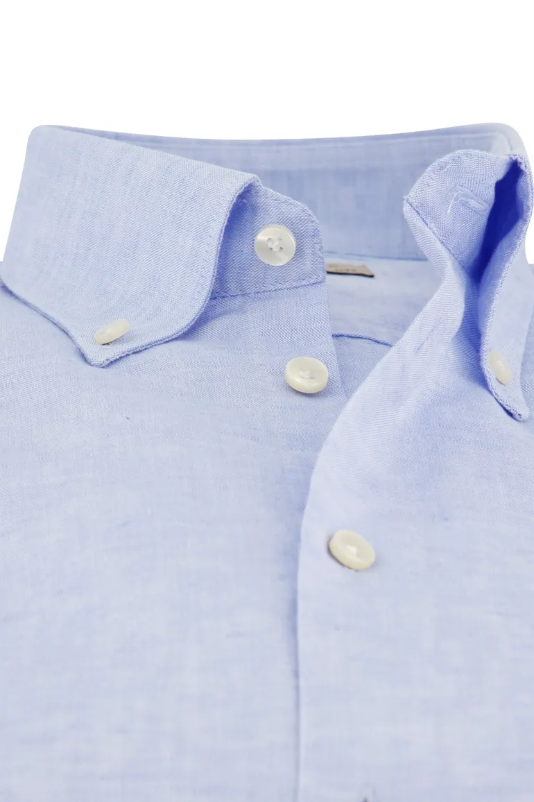 John Miller gemêleerd overhemd Tailored Fit lichtblauw katoen