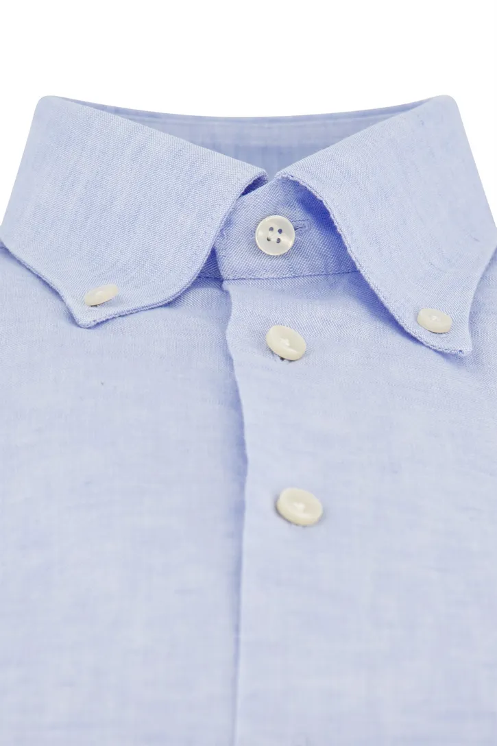 John Miller lichtblauw overhemd Tailored Fit gemêleerd
