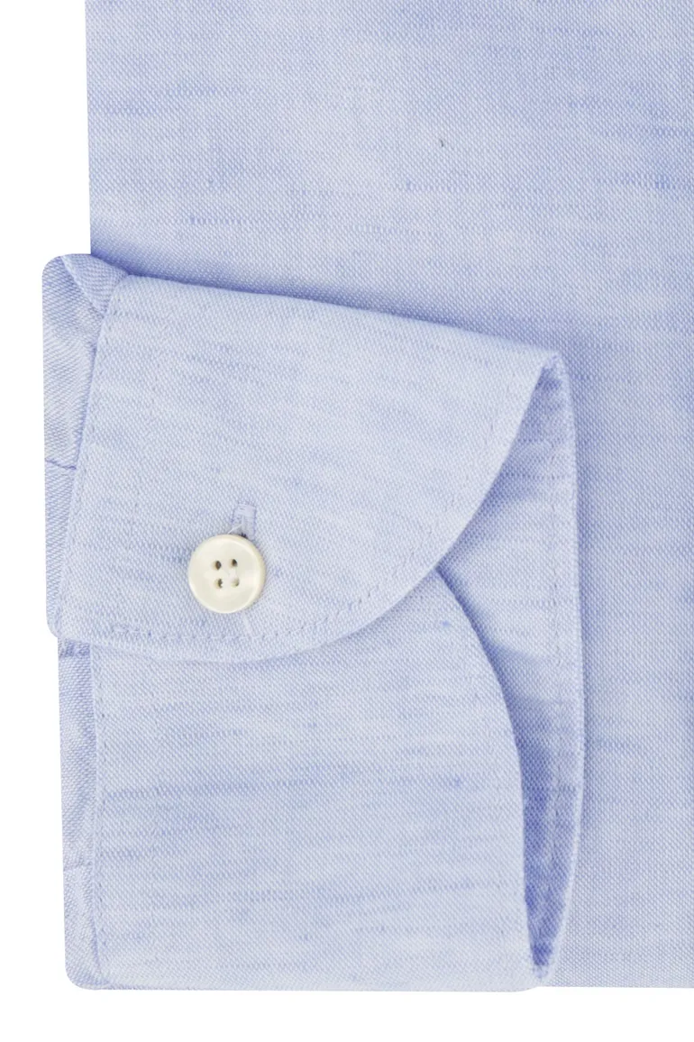 John Miller gemêleerd overhemd Tailored Fit lichtblauw katoen