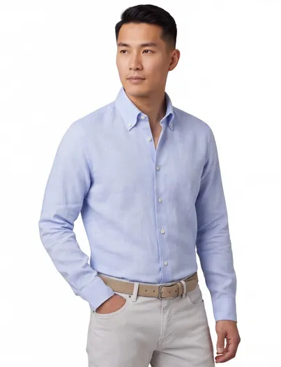 John Miller John Miller lichtblauw overhemd Tailored Fit gemêleerd