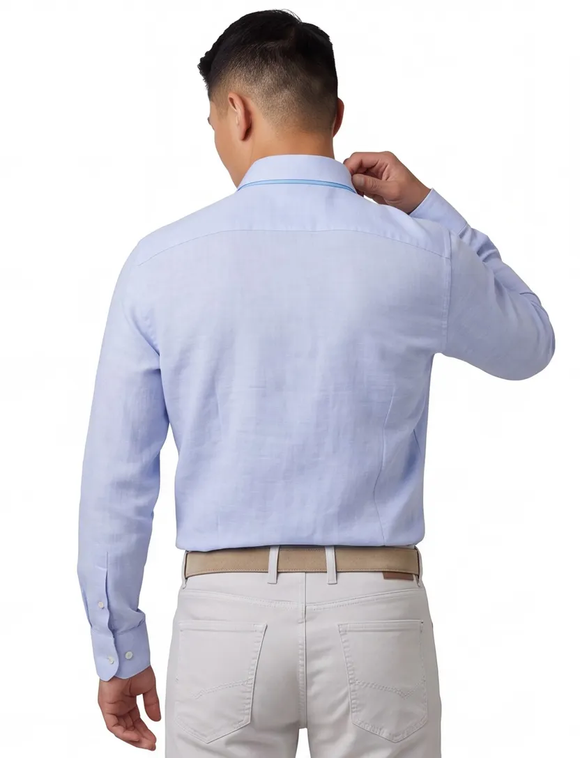 John Miller lichtblauw overhemd Tailored Fit gemêleerd