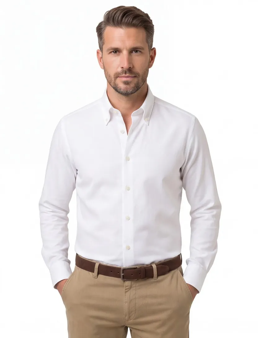 Katoenen John Miller overhemd Tailored Fit wit