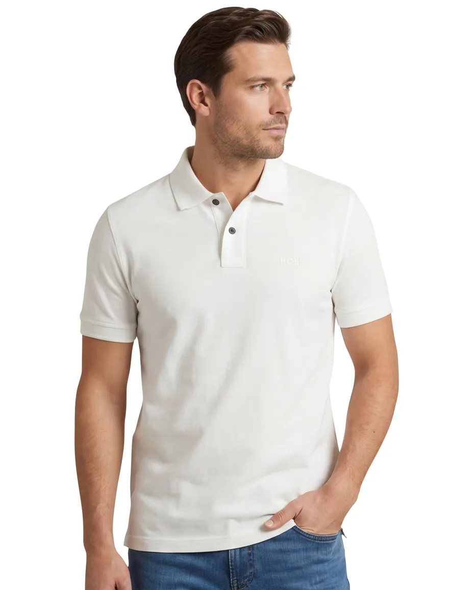 polo Hugo Boss wit effen katoen normale fit