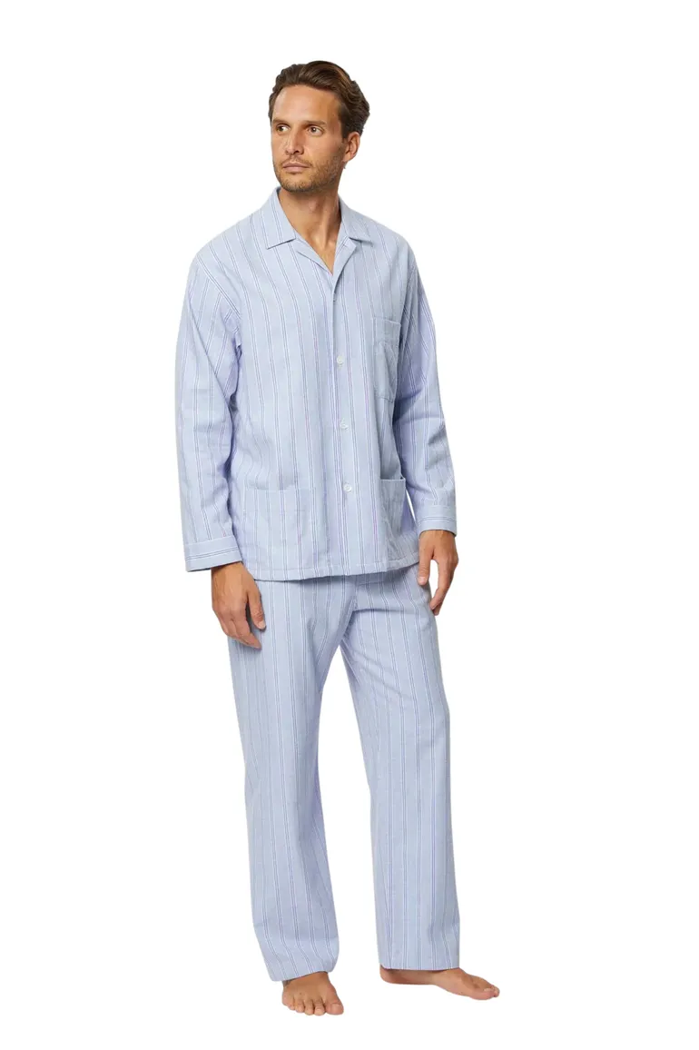 katoenen Bonsoir pyjama lichtblauw gestreept
