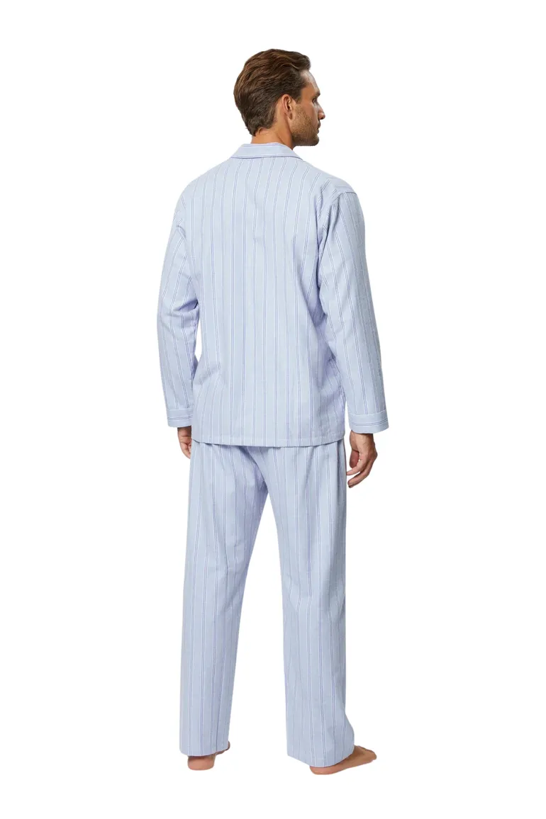 katoenen Bonsoir pyjama lichtblauw gestreept
