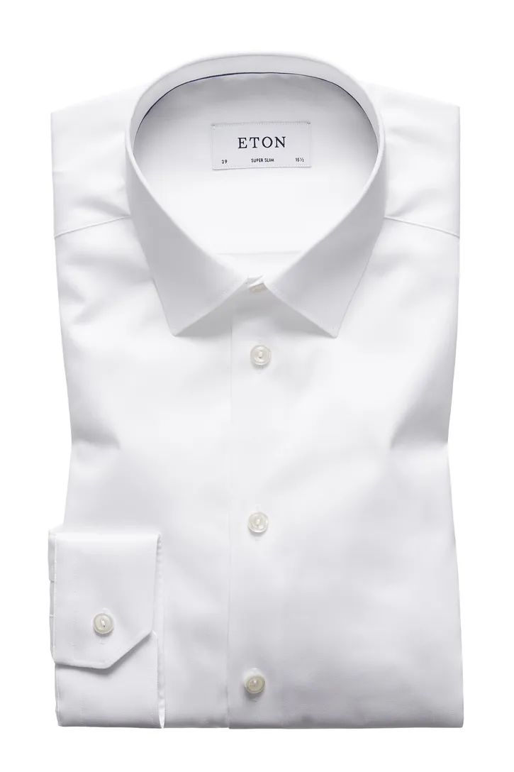 Eton business Signature Twill overhemd super slim fit wit effen