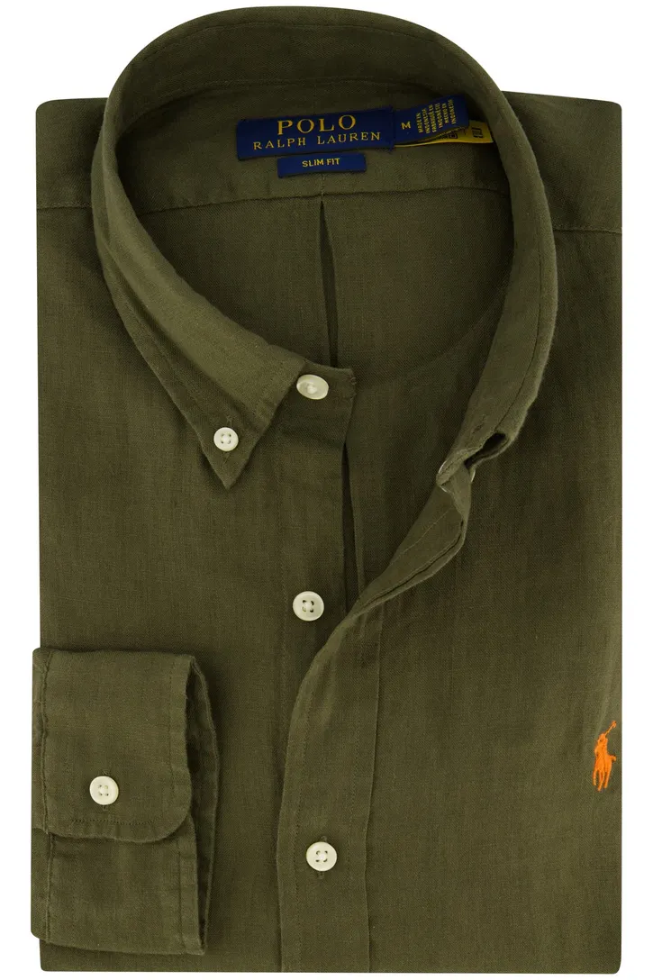 linnen Polo Ralph Lauren overhemd olijfgroen