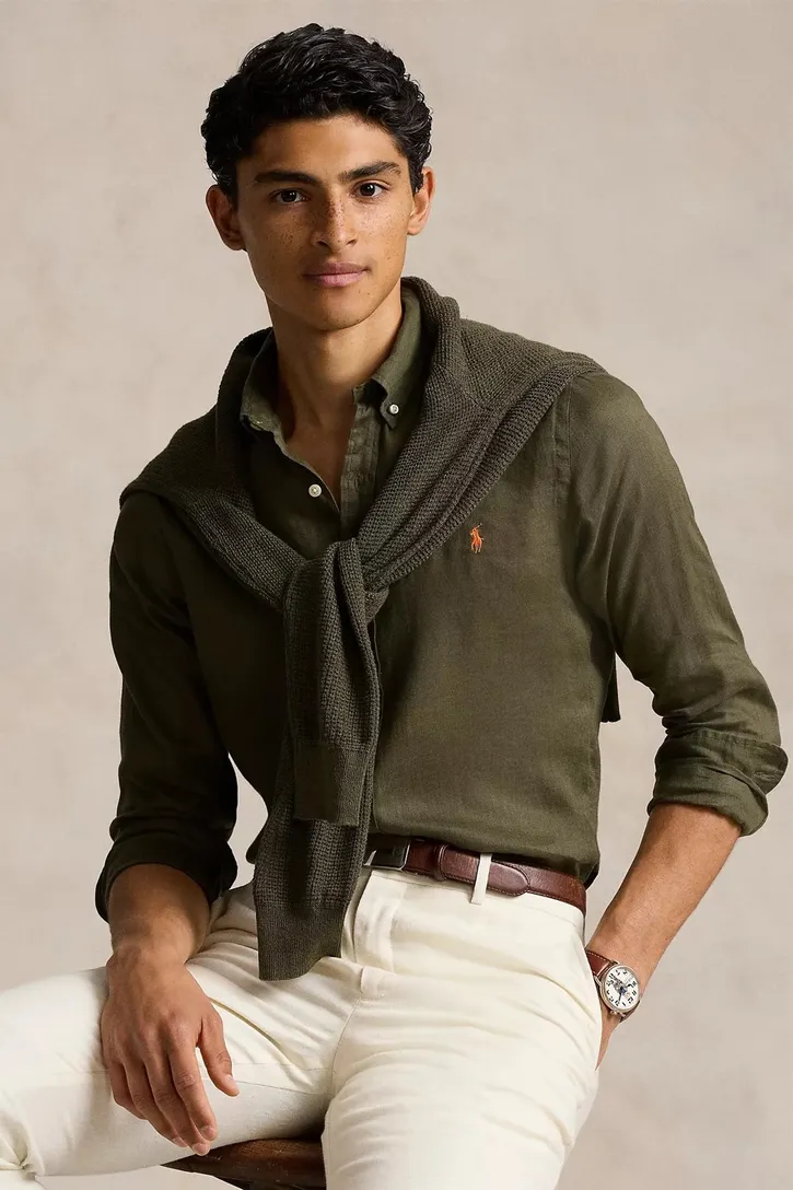 linnen Polo Ralph Lauren overhemd olijfgroen