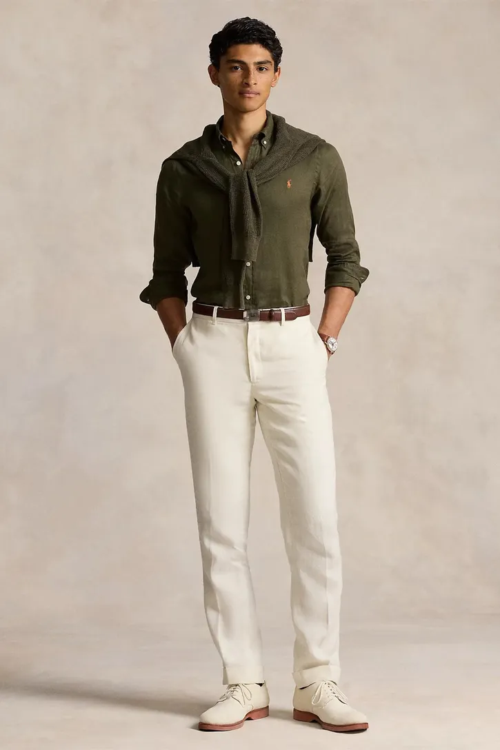 linnen Polo Ralph Lauren overhemd olijfgroen