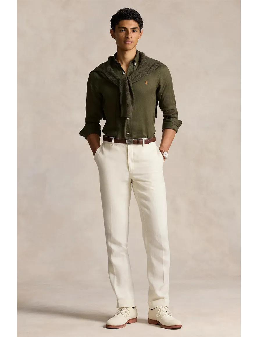 Polo Ralph Lauren overhemd olijfgroen linnen