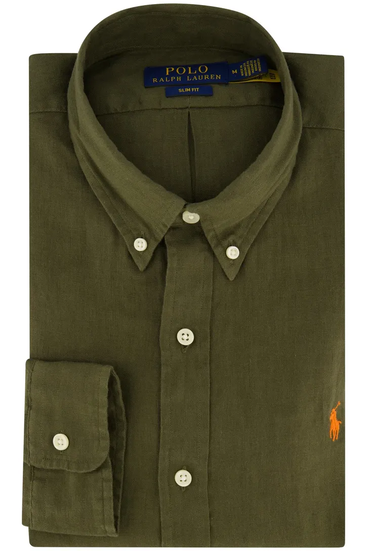 linnen Polo Ralph Lauren overhemd olijfgroen