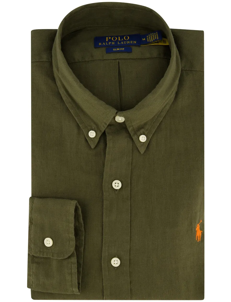 Polo Ralph Lauren overhemd olijfgroen linnen