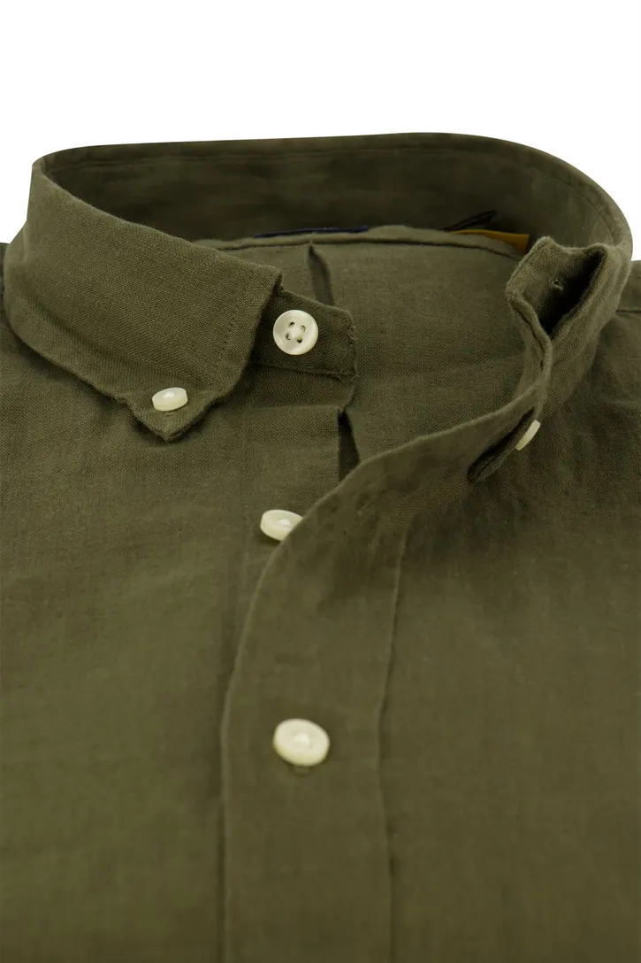 linnen Polo Ralph Lauren overhemd olijfgroen