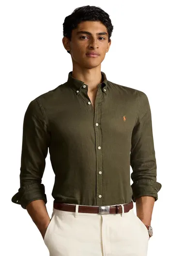 Polo Ralph Lauren linnen Polo Ralph Lauren overhemd olijfgroen