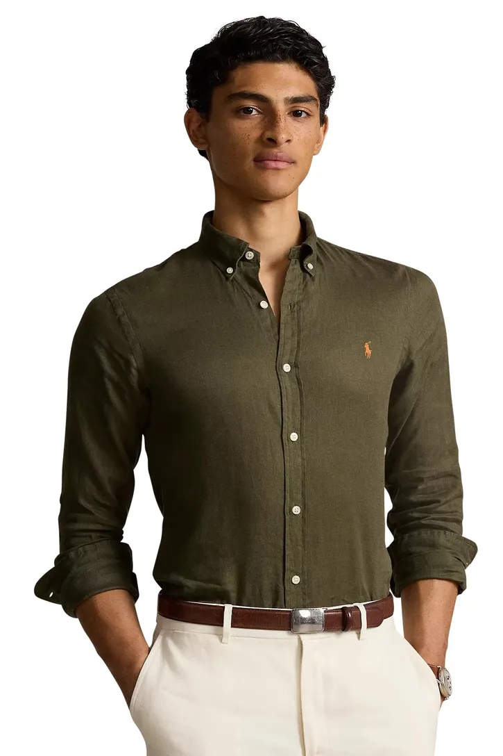 linnen Polo Ralph Lauren overhemd olijfgroen
