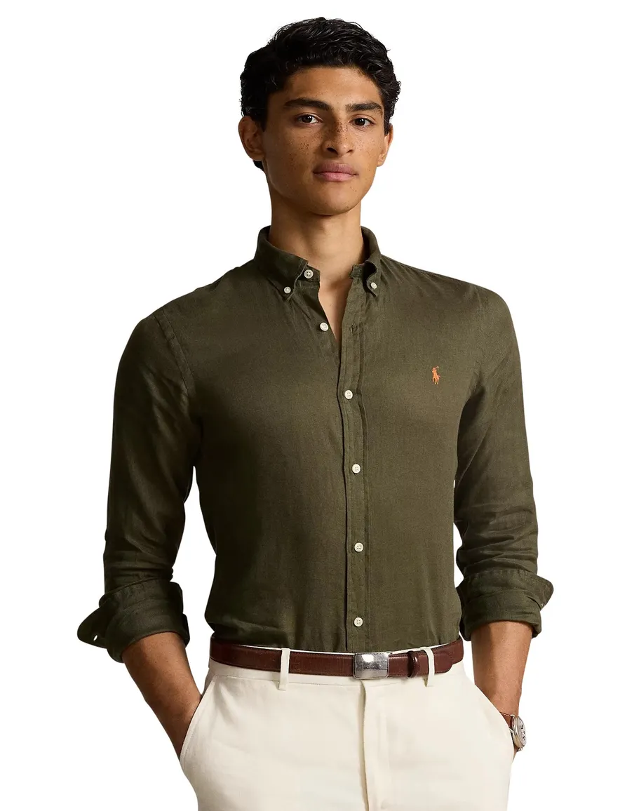 Polo Ralph Lauren overhemd olijfgroen linnen